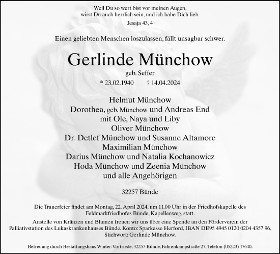 Traueranzeige von Gerlinde Münchow von Neue Westfälische