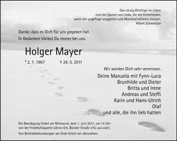 Traueranzeige von Holger Mayer von Neue Westfälische