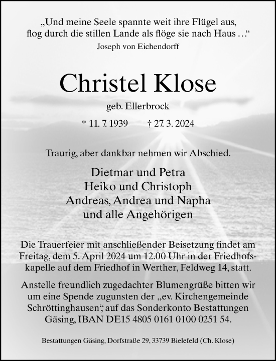 Traueranzeige von Christel Klose von Neue Westfälische