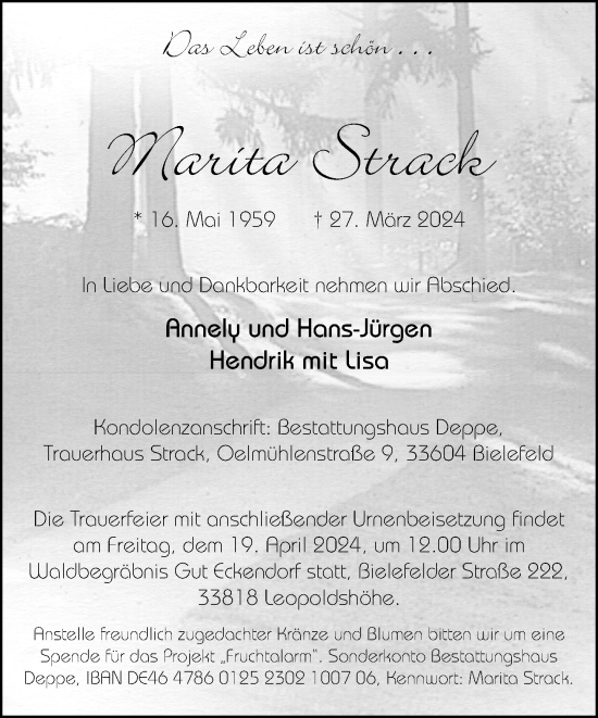 Traueranzeige von Marita Strack von Neue Westfälische