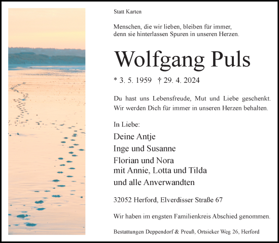 Traueranzeige von Wolfgang Puls von Neue Westfälische
